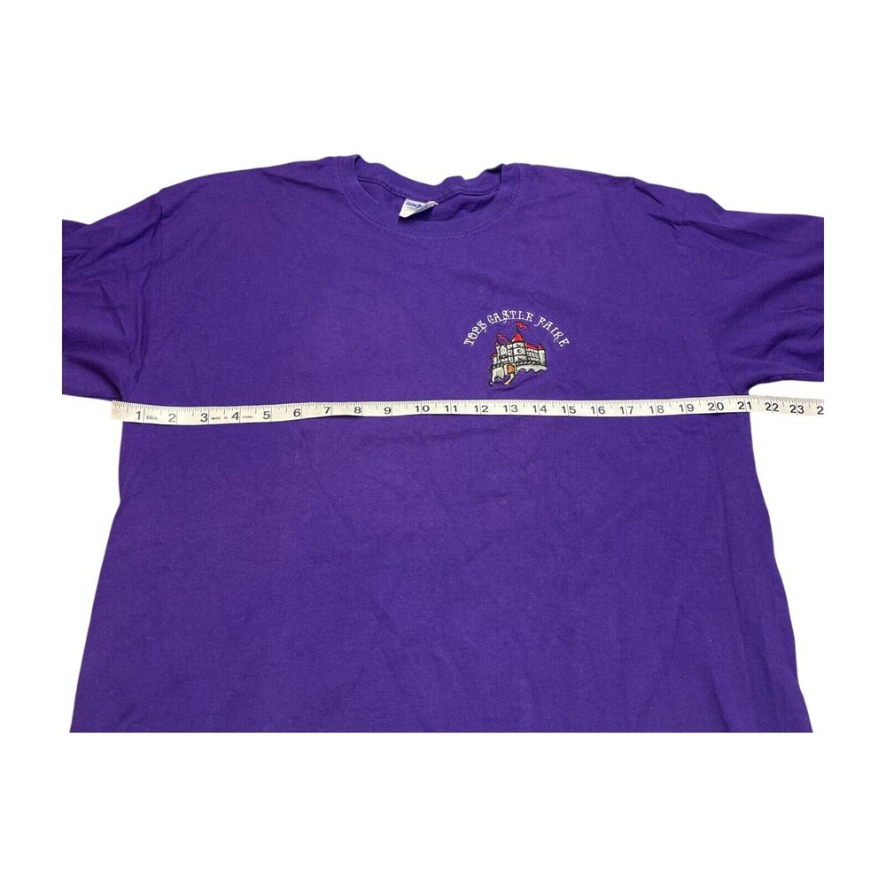 VTG TOPS CASTLE FAIRE Gildan T-Shirt Men's Large Purple Crew Neck Short Sleeve - Picture 5 of 7